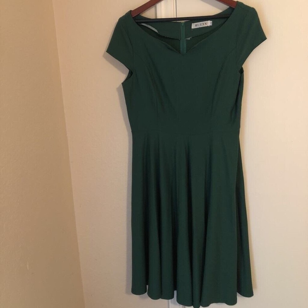 MUXXN Womens Sheath Dress Green Midi Stretch Notch Neck Cap Sleeve Plus 2XL